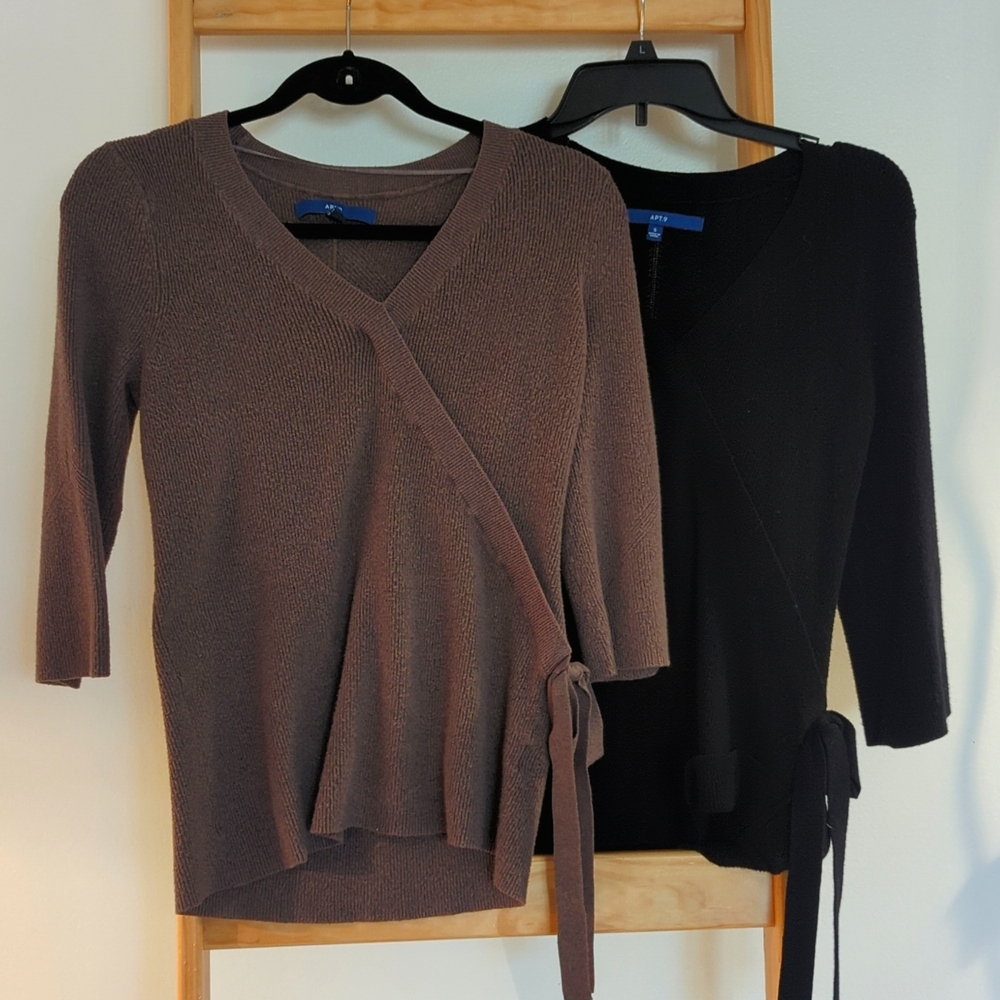 Set of two 3/4 sleeve faux wrap sweaters